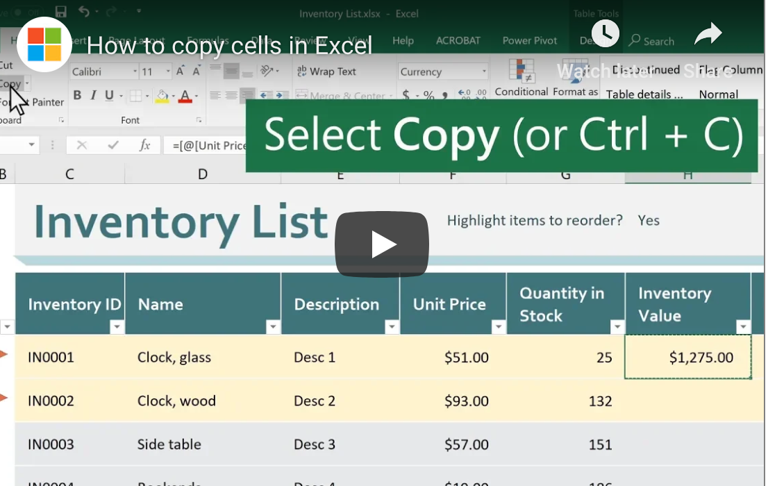Copy Cells Microsoft Excel